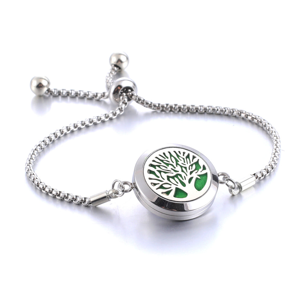 Stainless steel Aromatherapy Bracelet Tree of Life Diffuser Locket Perfume Essential Oil Diffuser Bracelet Women Bangle Gift