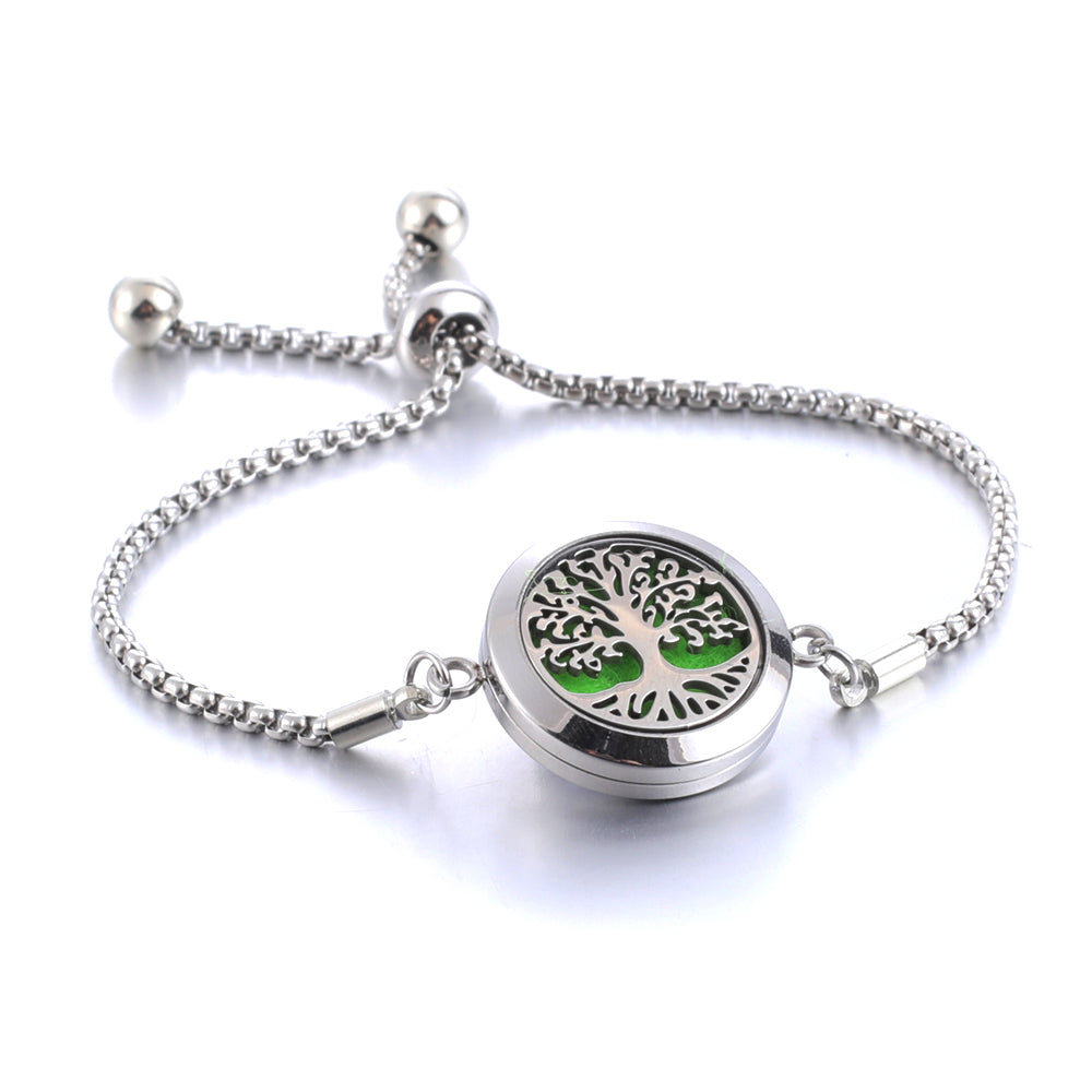 Stainless steel Aromatherapy Bracelet Tree of Life Diffuser Locket Perfume Essential Oil Diffuser Bracelet Women Bangle Gift